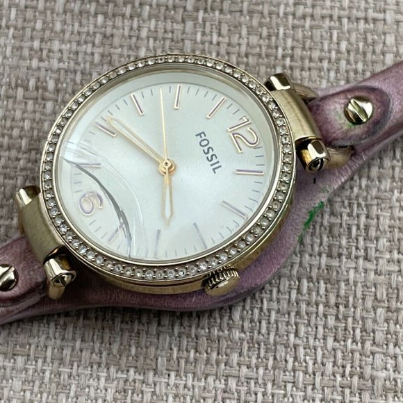 Fossil Ladies Wristwatch Pink Leather Band Gold Tone Case AS IS Read desc - Picture 6 of 11